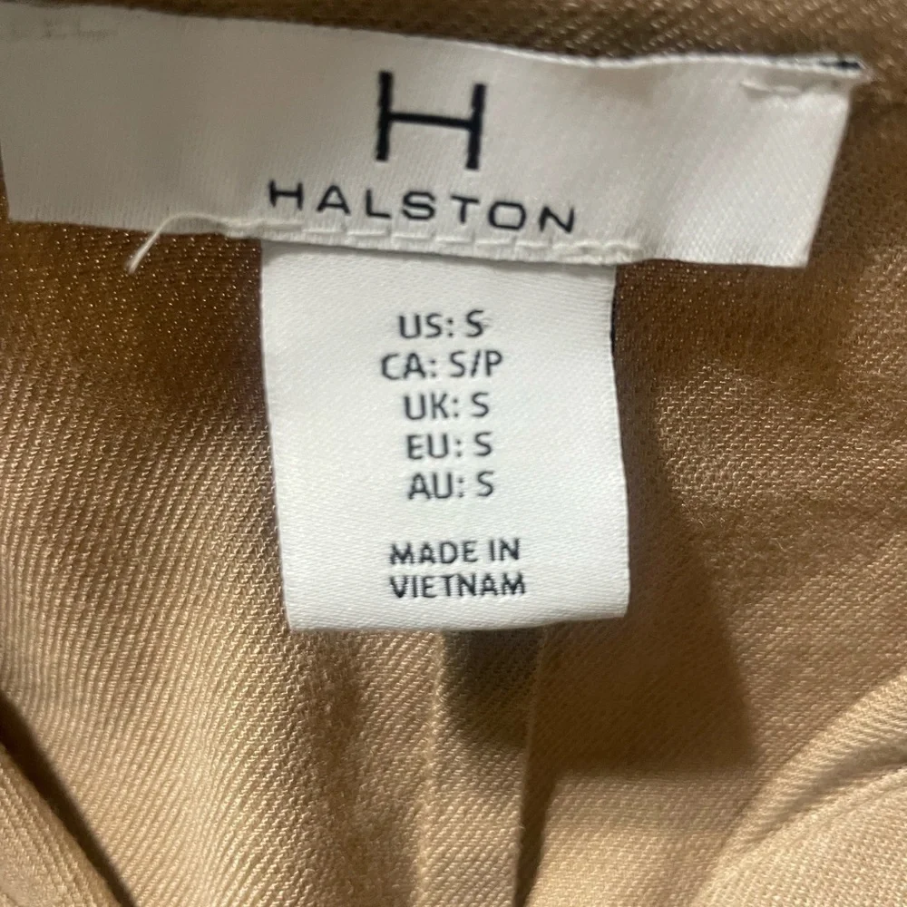 EUC H Halston safari cargo belted linen blend tan jacket size small